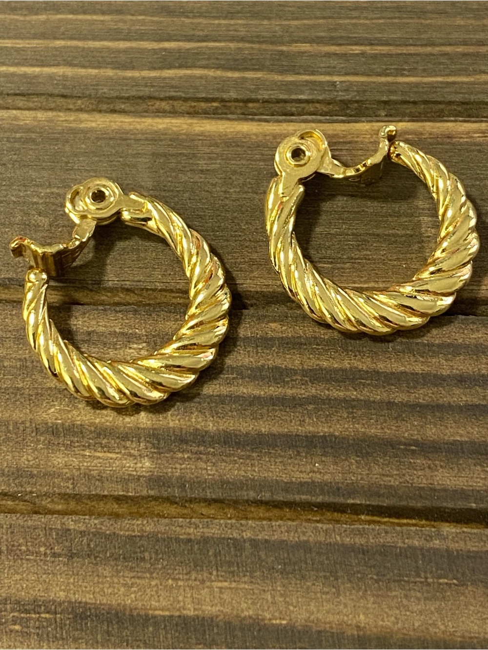 Vintage Monet Twisted Rope Gold Tone Clip-On Hoop Earrings